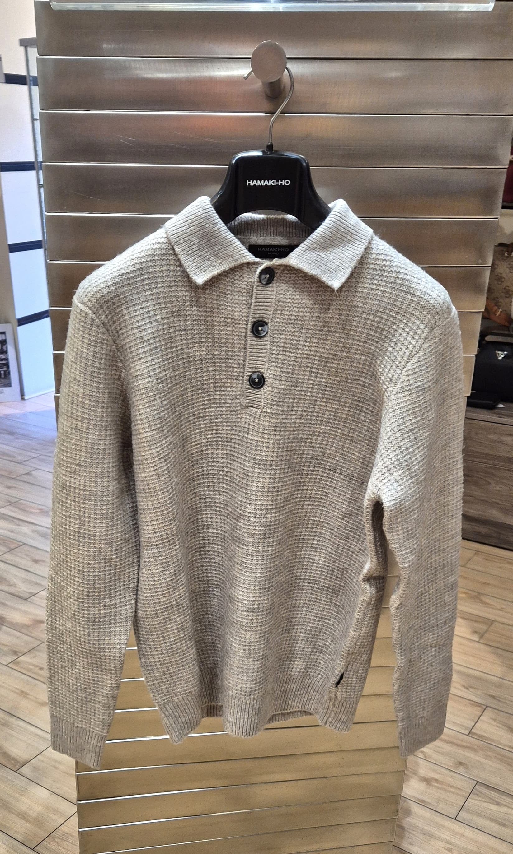 Hamaki-ho polo in maglia effetto canovaccio MI3186H/BEIGE
