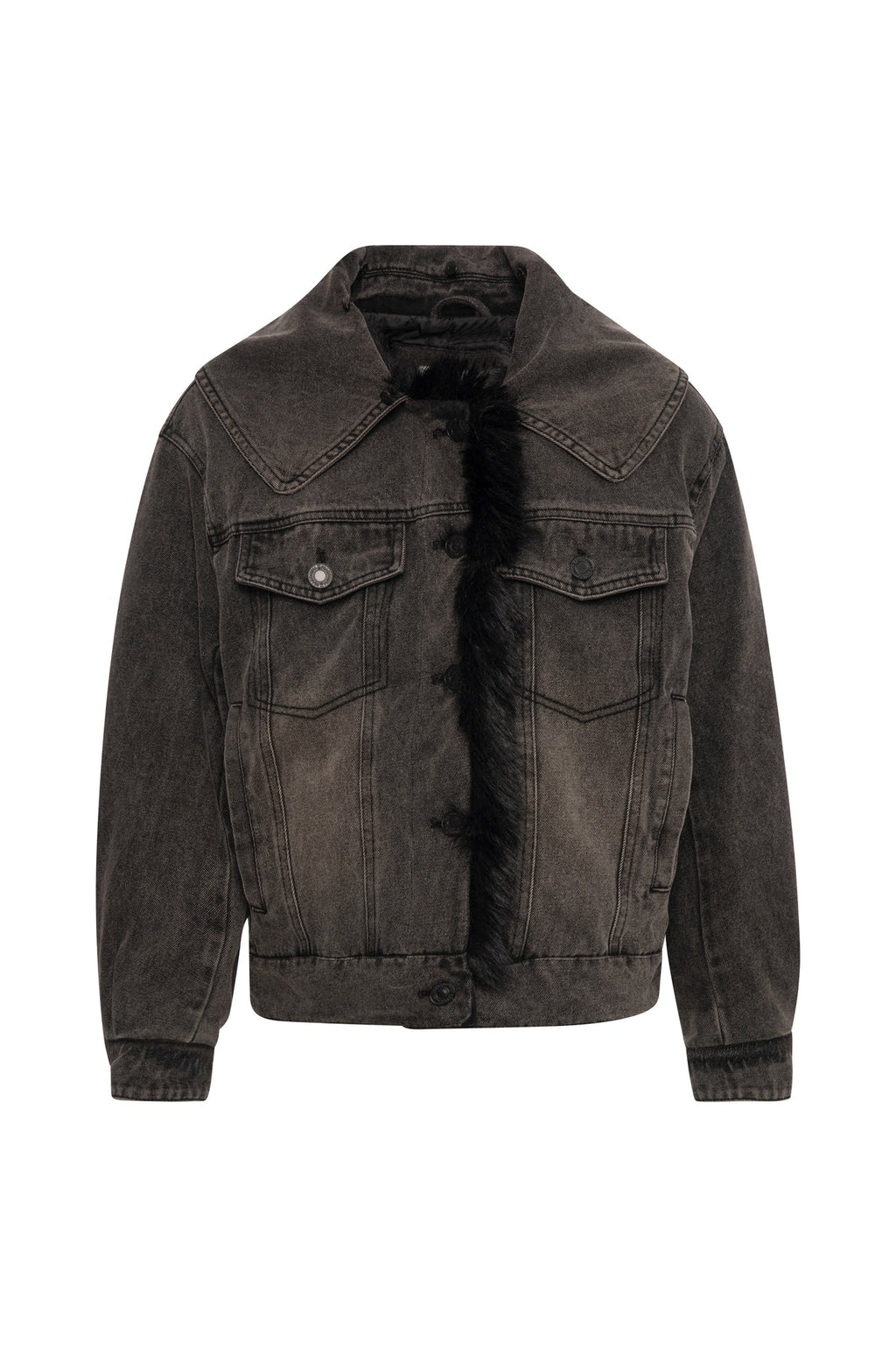 Fracomina giubbino trucker denim black con pelliccia WJ4003D40993M67