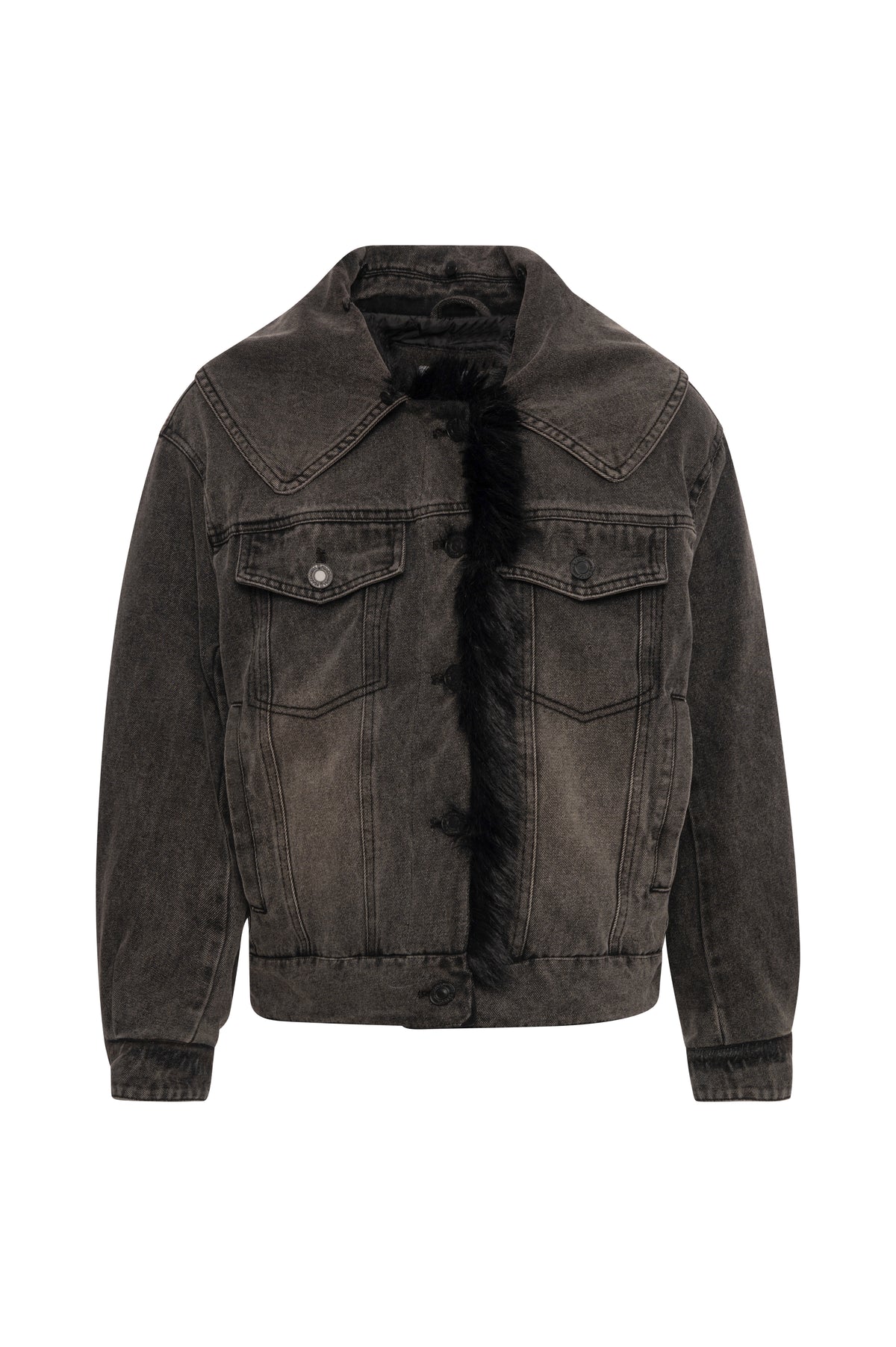 Fracomina giubbino trucker denim black con pelliccia WJ4003D40993M67