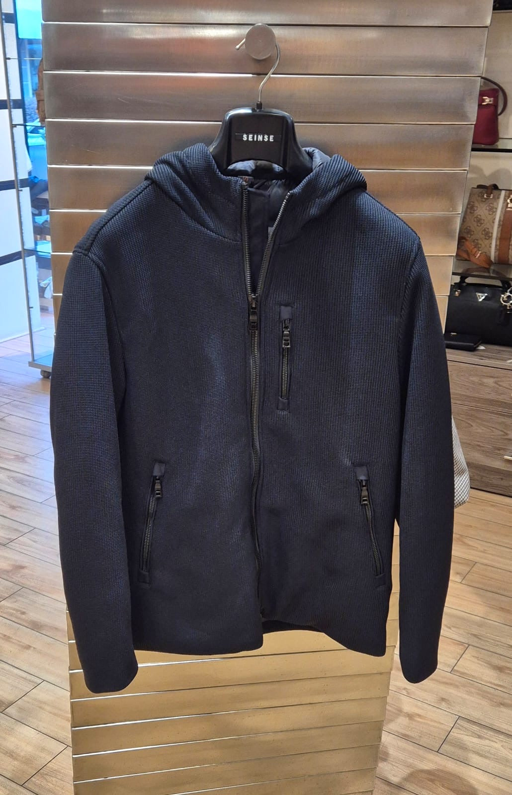 Seinse giacca con cappuccio tessuto tecnico stretch GBI1089SS BLU