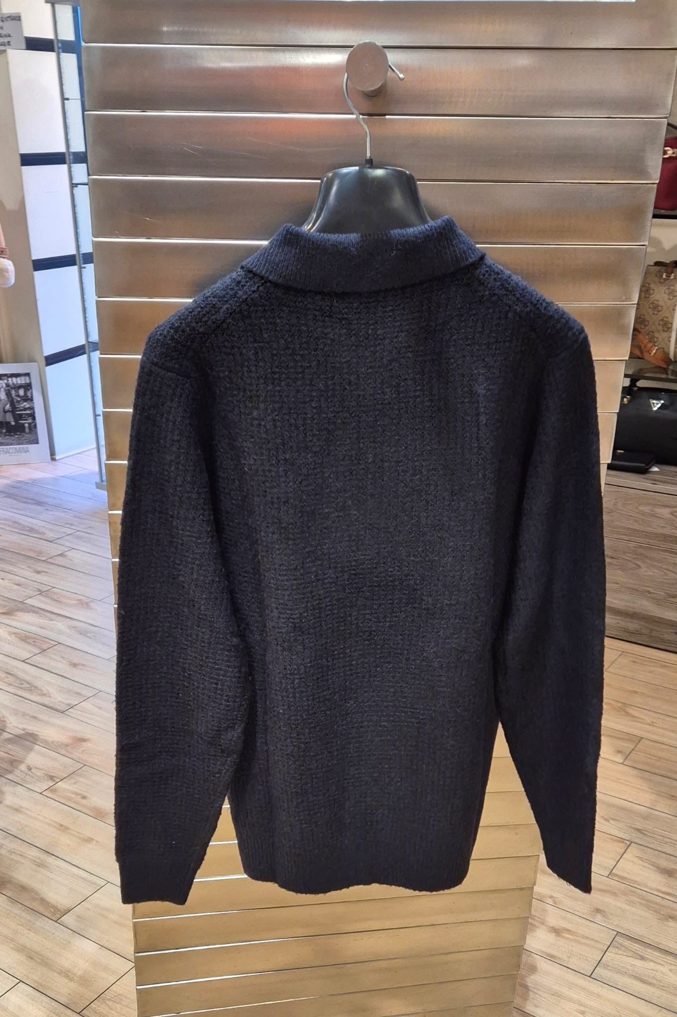 Hamaki-ho polo in maglia effetto canovaccio MI3186H/Blu