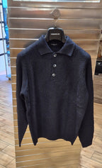 Hamaki-ho polo in maglia effetto canovaccio MI3186H/Blu