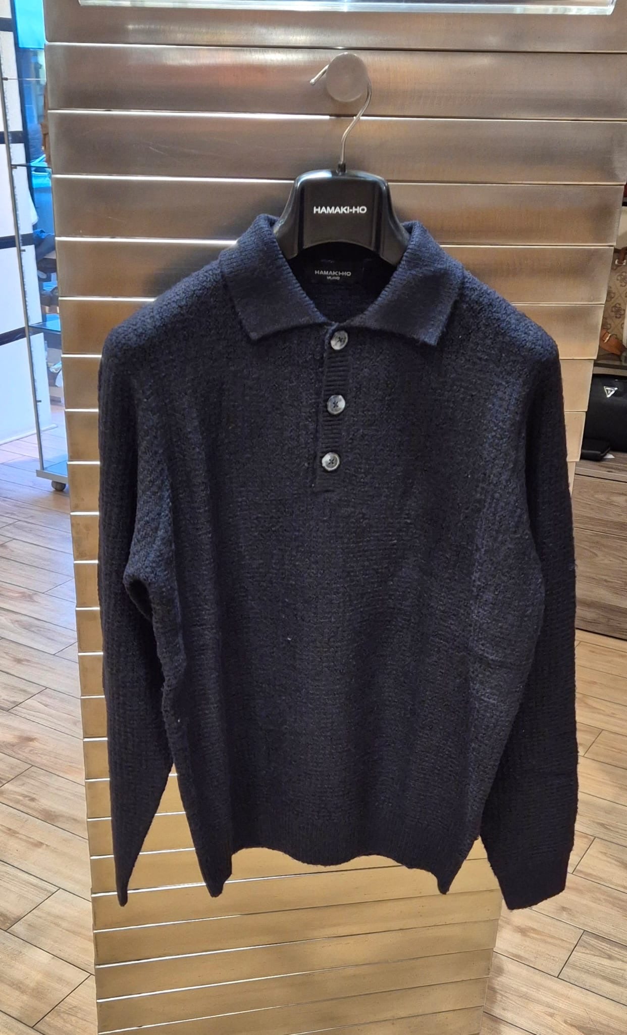 Hamaki-ho polo in maglia effetto canovaccio MI3186H/Blu