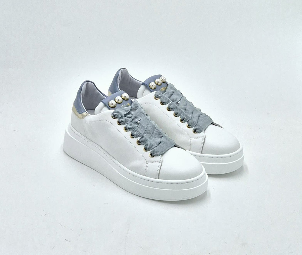 Meline' sneaker pelle con perle bianco/cielo 663LO