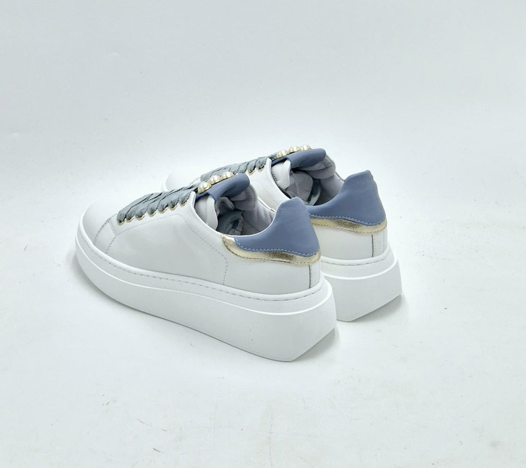 Meline' sneaker pelle con perle bianco/cielo 663LO