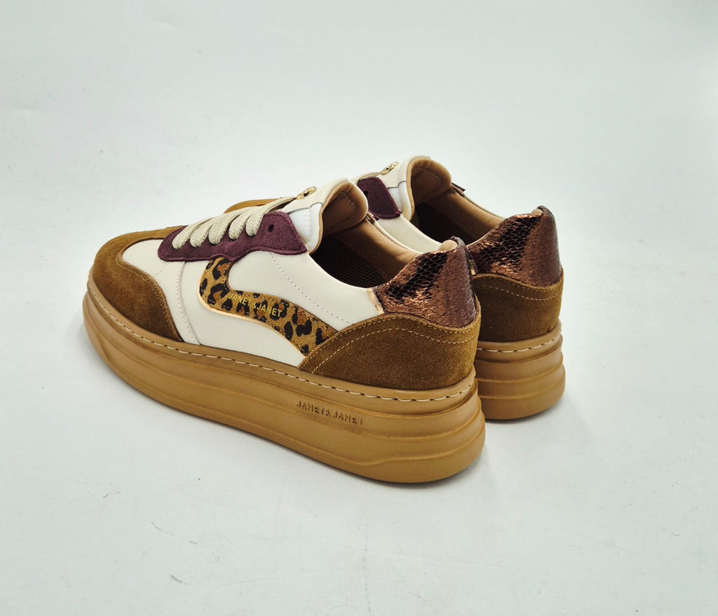 Janet & Janet sneaker J432A cognac/offwhite/wine in pelle