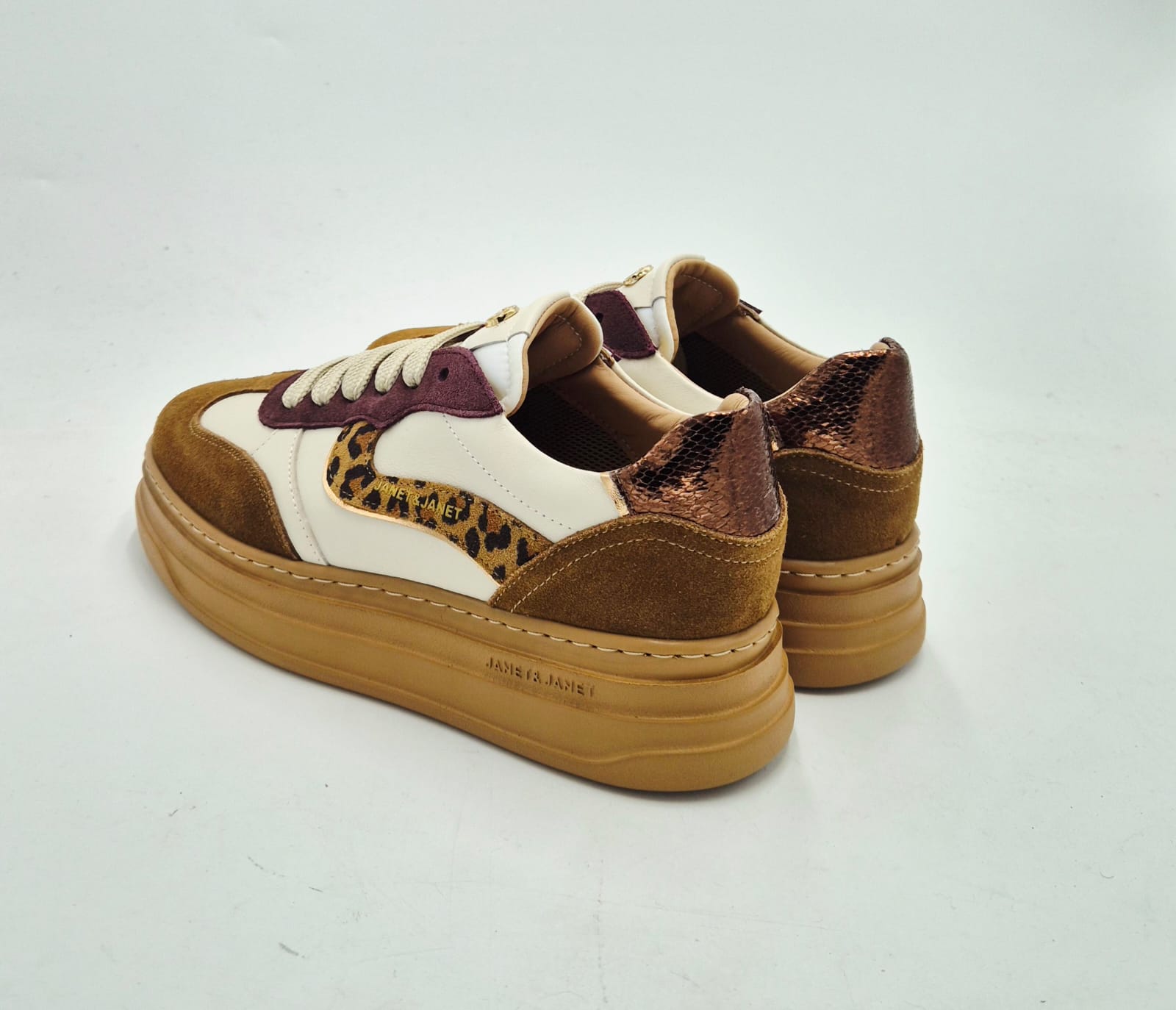 Janet & Janet sneaker J432A cognac/offwhite/wine in pelle