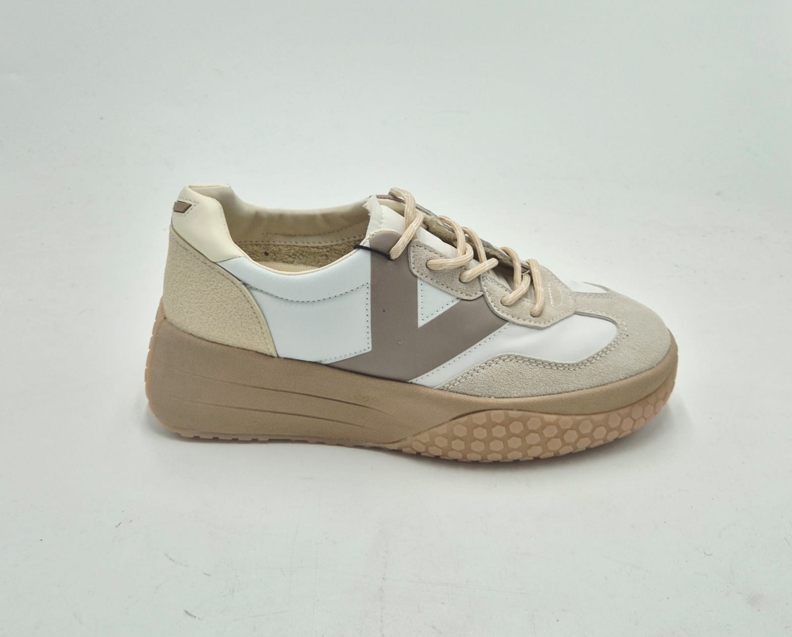 Keh.noo sneaker camoscio e nylon con zeppa A00KW9768445 bianco/beige