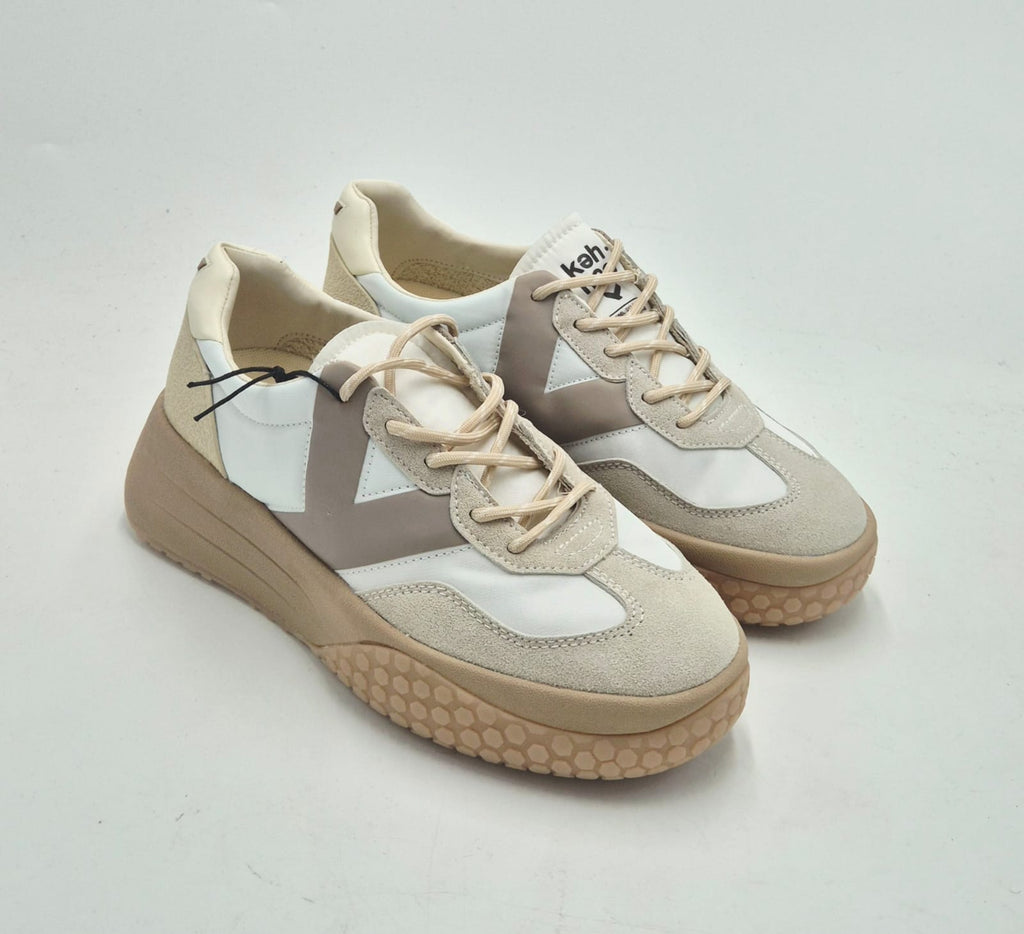 Keh.noo sneaker camoscio e nylon con zeppa A00KW9768445 bianco/beige
