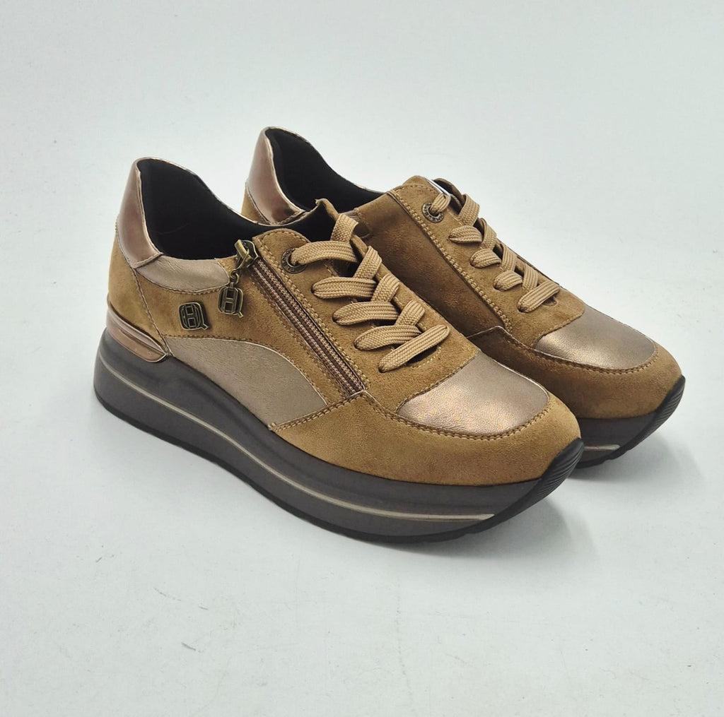Queen Helena sneaker zeppa X33-21 KH marrone kaki