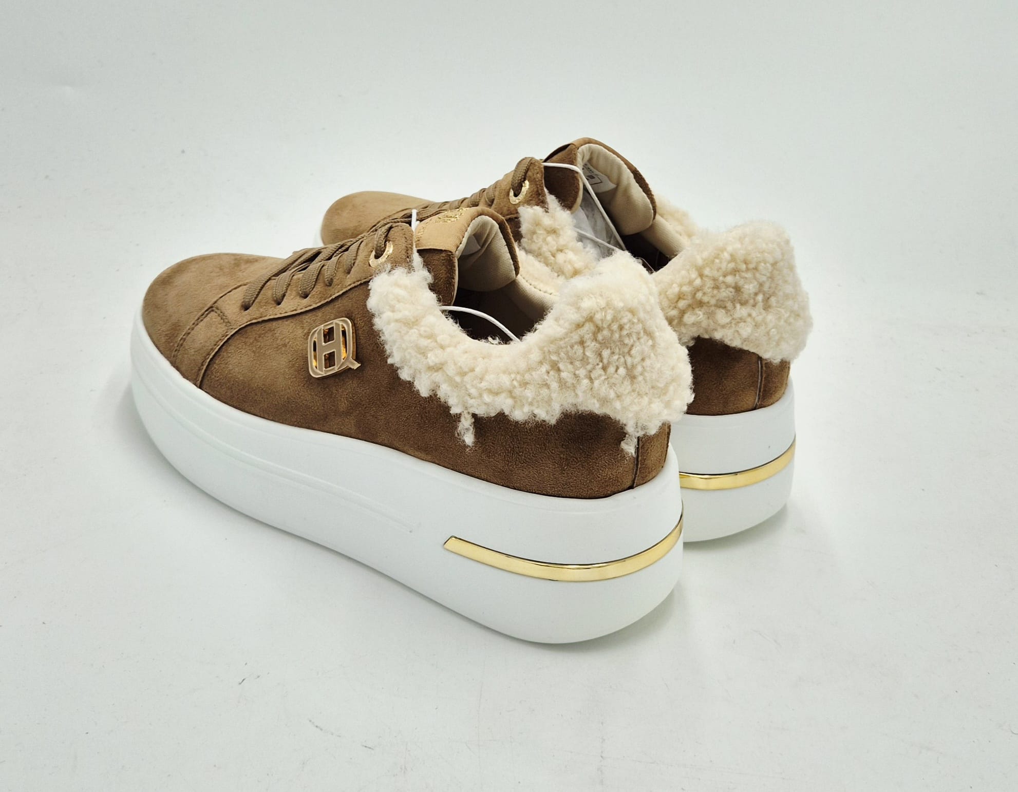 Queen Helena sneaker camel con pelliccia X33-16CA