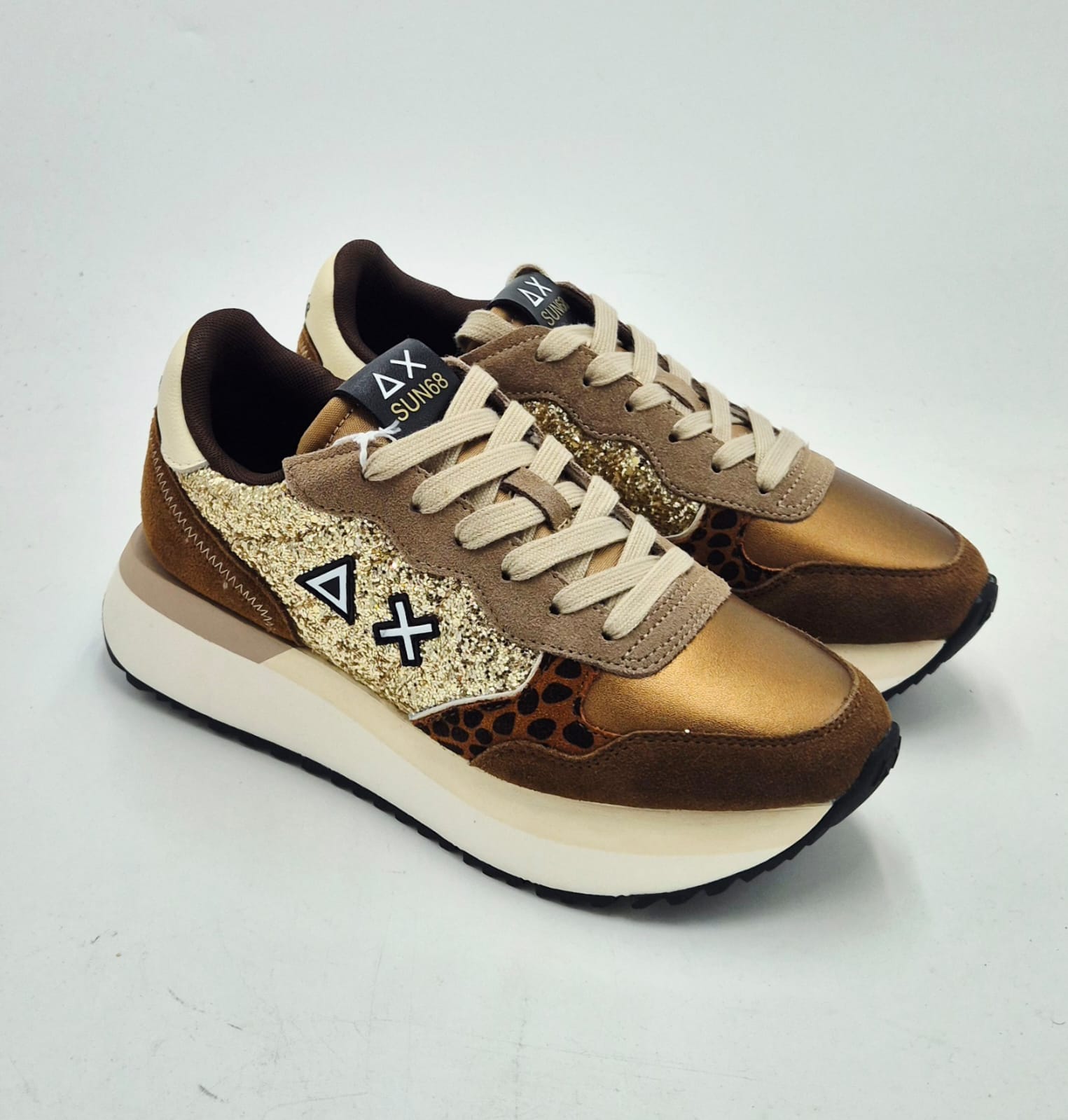 Sun 68 sneaker donna con zeppa Big Ally glitter oro Z4521243