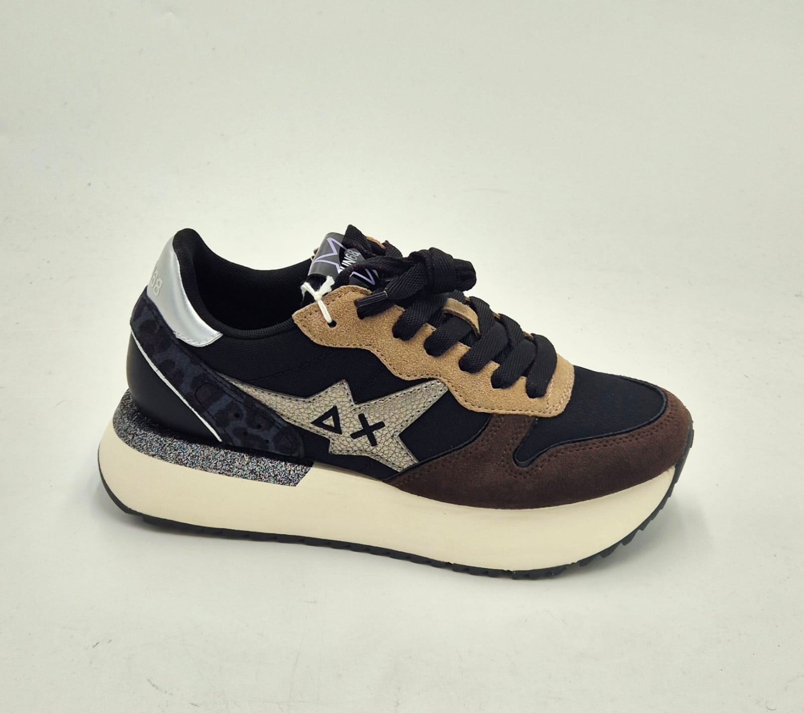 Sun 68 sneaker donna con zeppa Big Stargirl Mix material Z4522111 nero