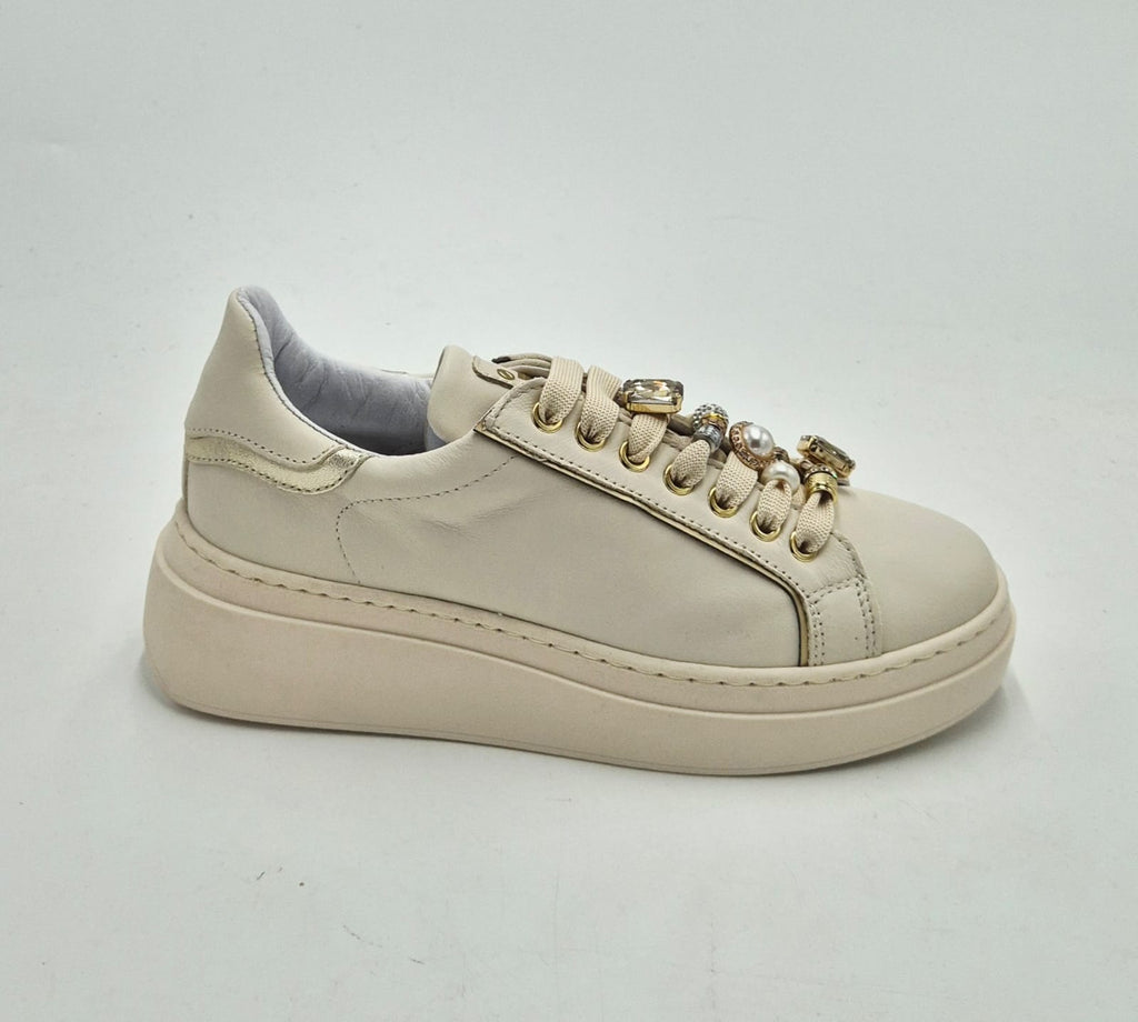 Meline' sneaker pelle made in italy 608ACCLOW222 beige crudo e platino