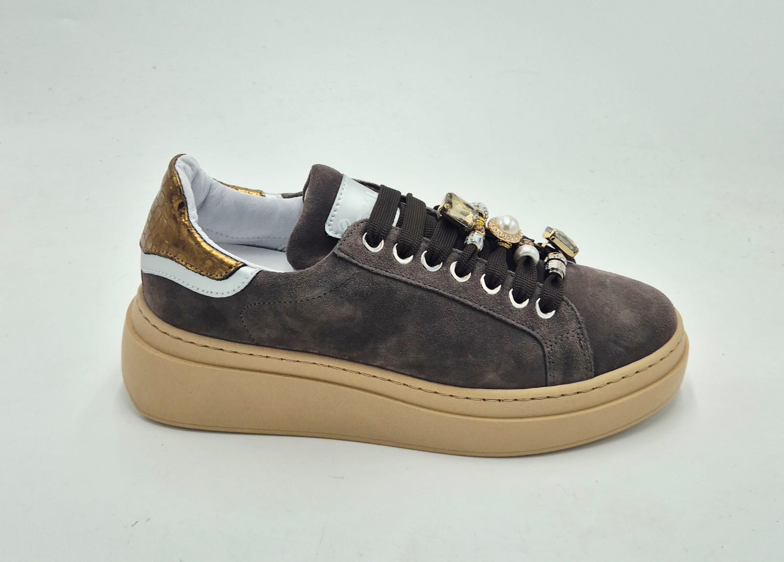 Meline' sneaker pelle made in italy 661ACLOW393 camoscio torora