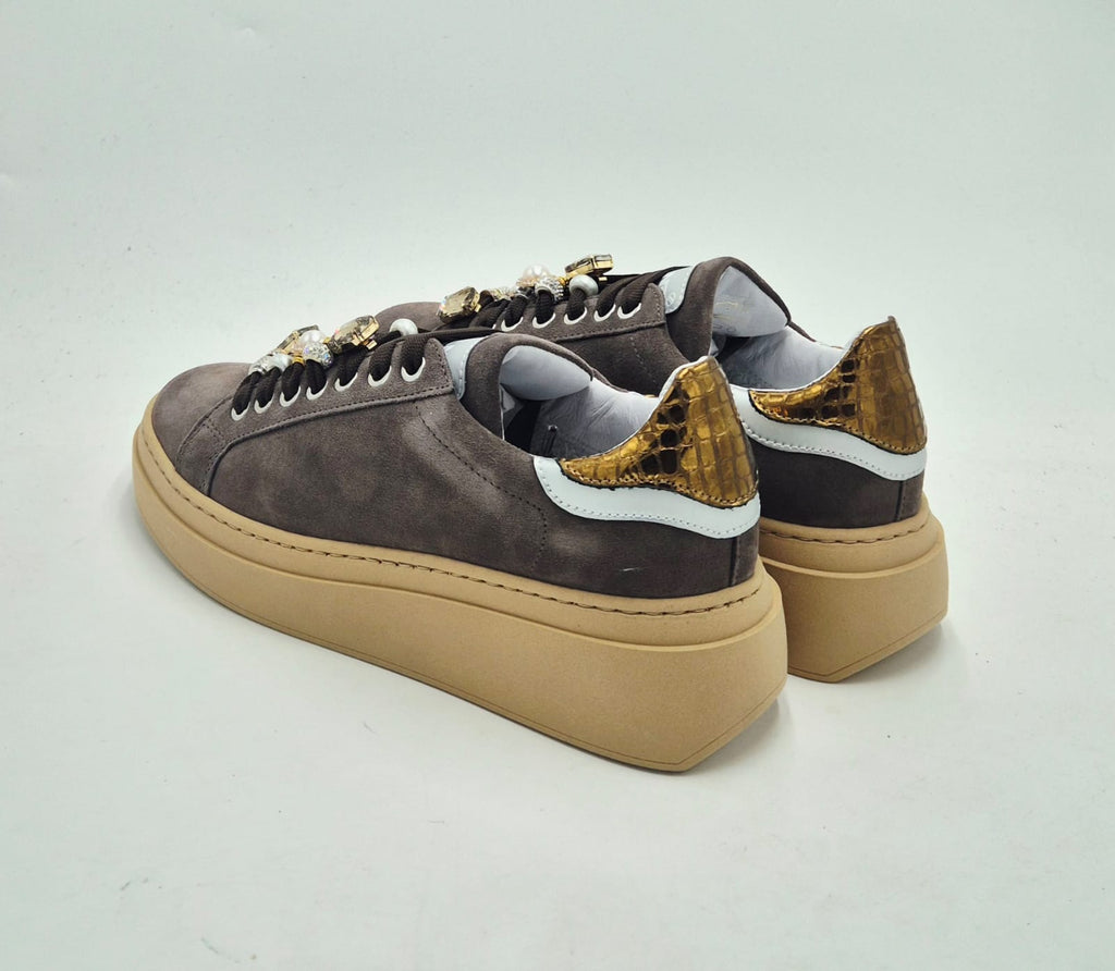 Meline' sneaker pelle made in italy 661ACLOW393 camoscio torora