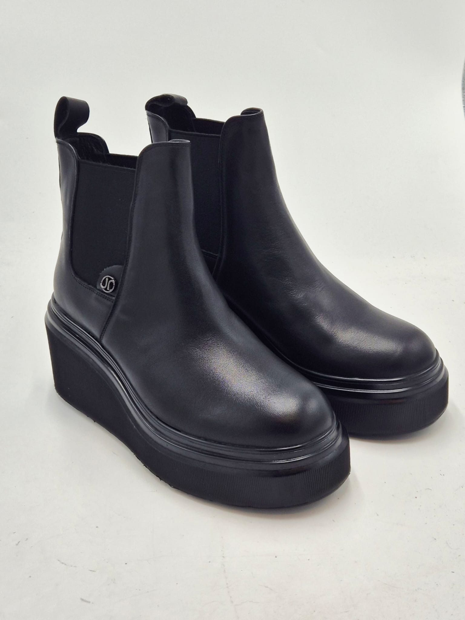 Janet & janet tronchetto con zeppa pelle con elastico J463A BLACK nero