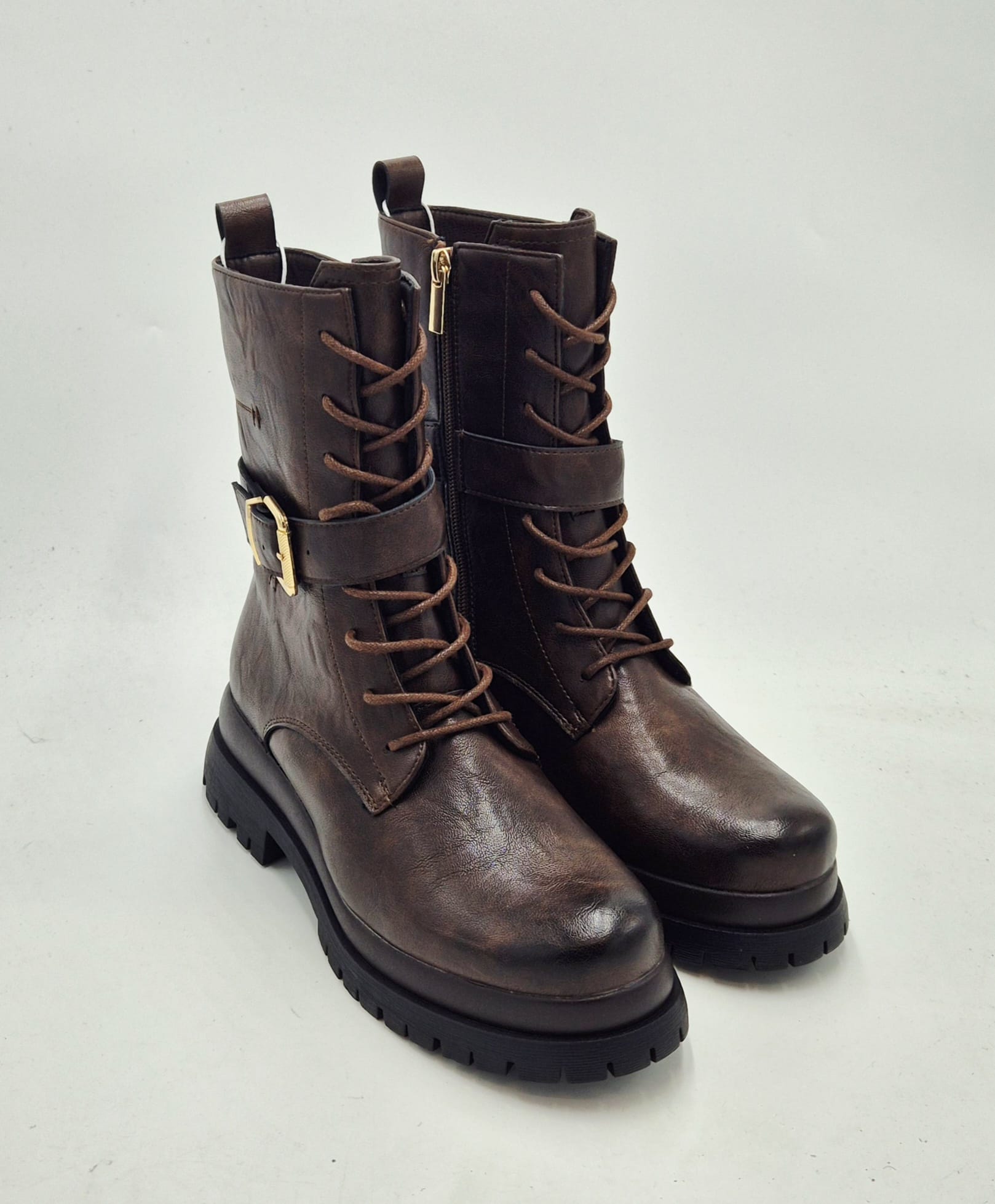 Queen Helena anfibio marrone con fibbiea e cerniera X33-99