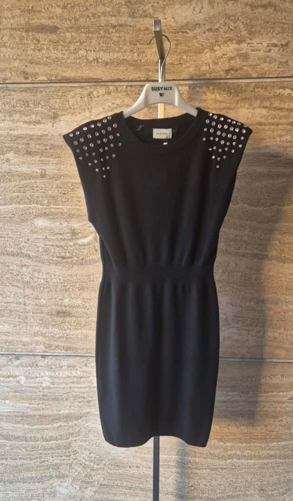 Susy mix abito in maglia stretch con castoni smanicato 81051U75 NERO