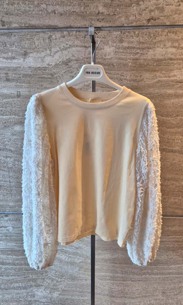 You decide maglia cotone con maniche in pizzo panna T10483