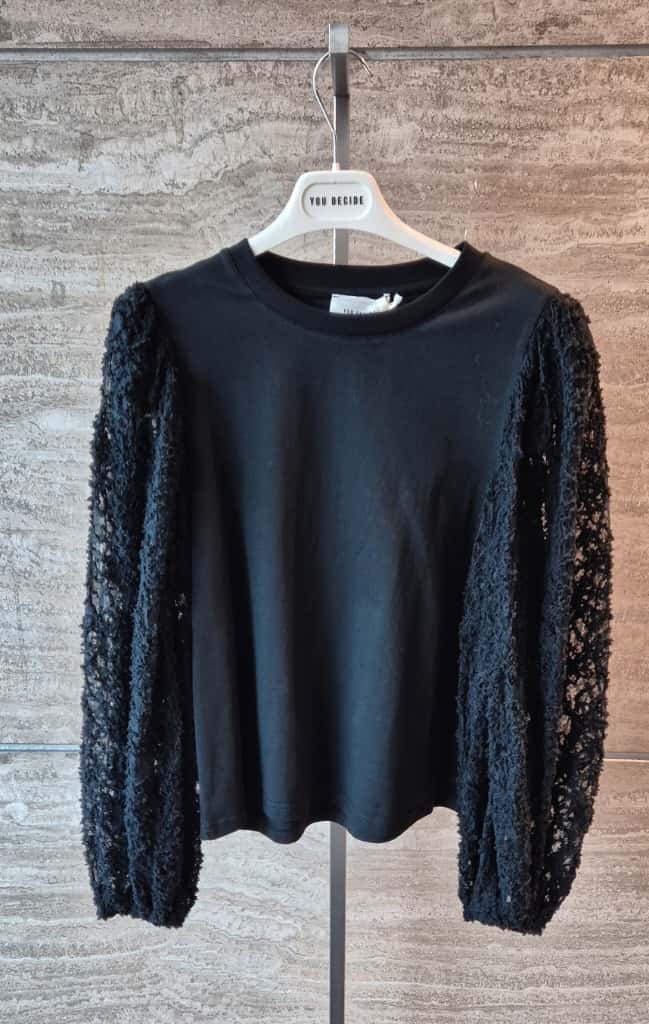 You decide maglia cotone con maniche in pizzo nera T104832