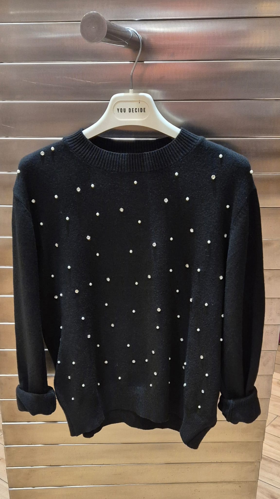 You decide maglia con perle e strass AT5506001 nero