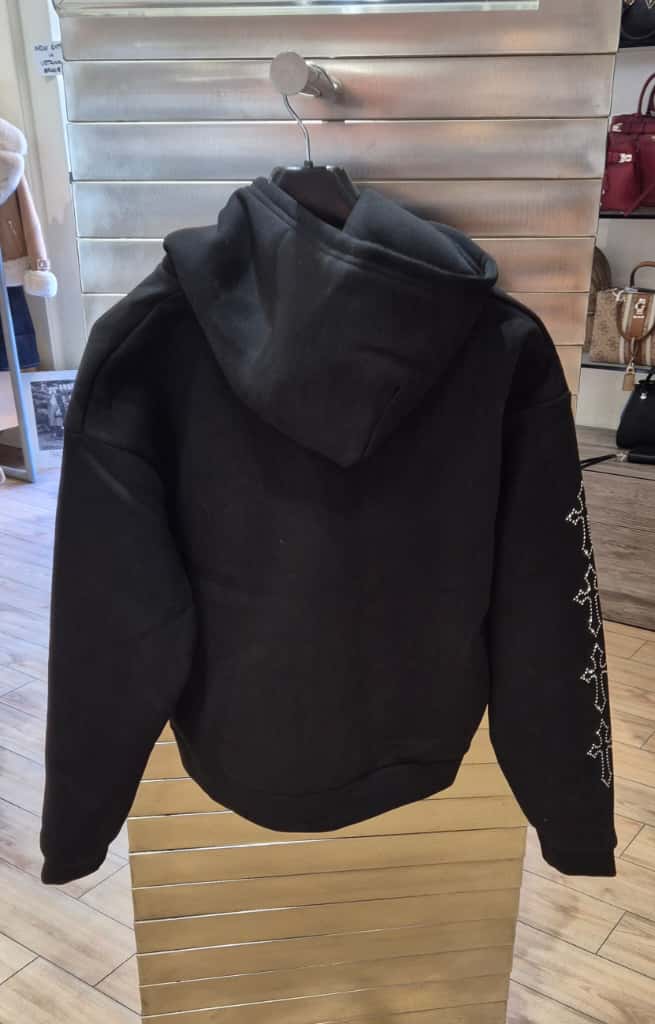 Adon felpa cappuccio aperta con zip felpata con brillantini colore nero A22419