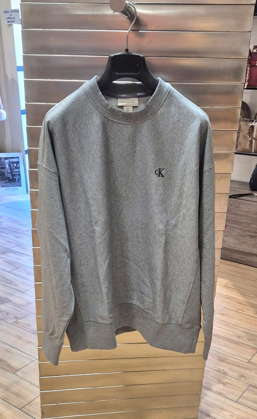 Calvin Klein felpa grigio melange girocollo logo piccolo LV04RD2436