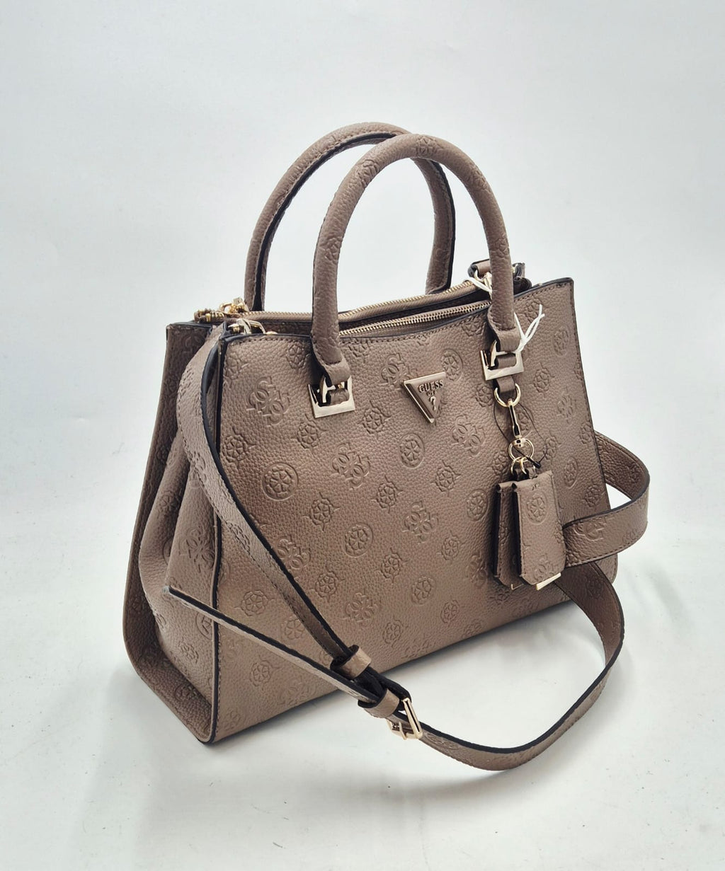 Guess borsa satchel a mano con tracolla logo embossed HWPD9888070DKO tortora