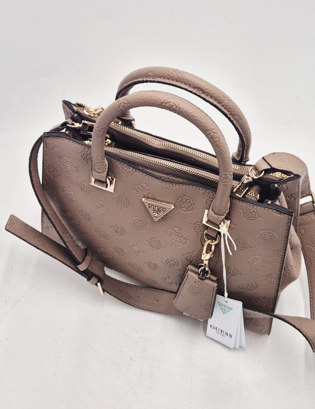 Guess borsa satchel a mano con tracolla logo embossed HWPD9888070DKO tortora