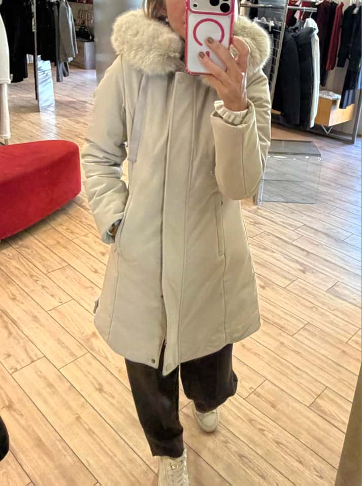 Susy mix piumino con ecopelliccia 1603U13 beige