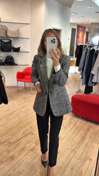 Susy mix giacca a 1 bottone quadro base grigia PP323T578U46