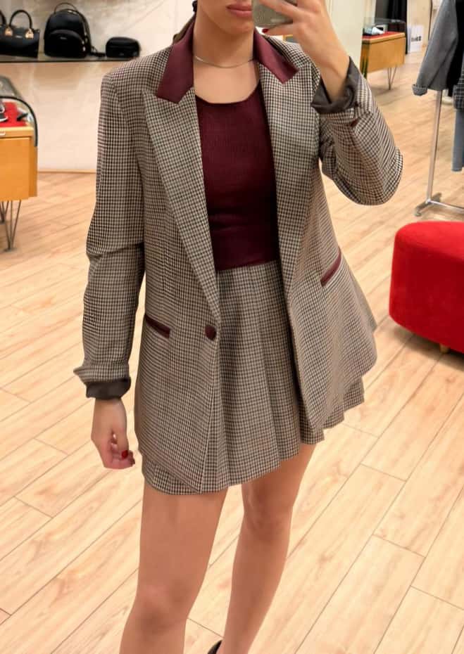 Susy mix giacca quadri con profili bordeaux G5986F612