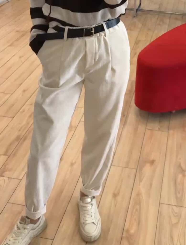 Susy mix pantalone velluto millerighe con cintura 25682U58 latte