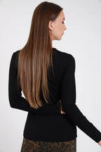 Susy mix maglia scollo V viscosa stretch con pizzo 11721U75 nero