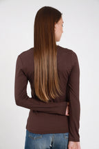 Susy mix maglia scollo V viscosa stretch con pizzo 11721U70 marrone