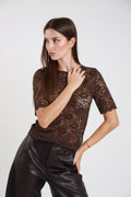 Susy mix t-shirt pizzo C2241WU70 marrone testa di moro