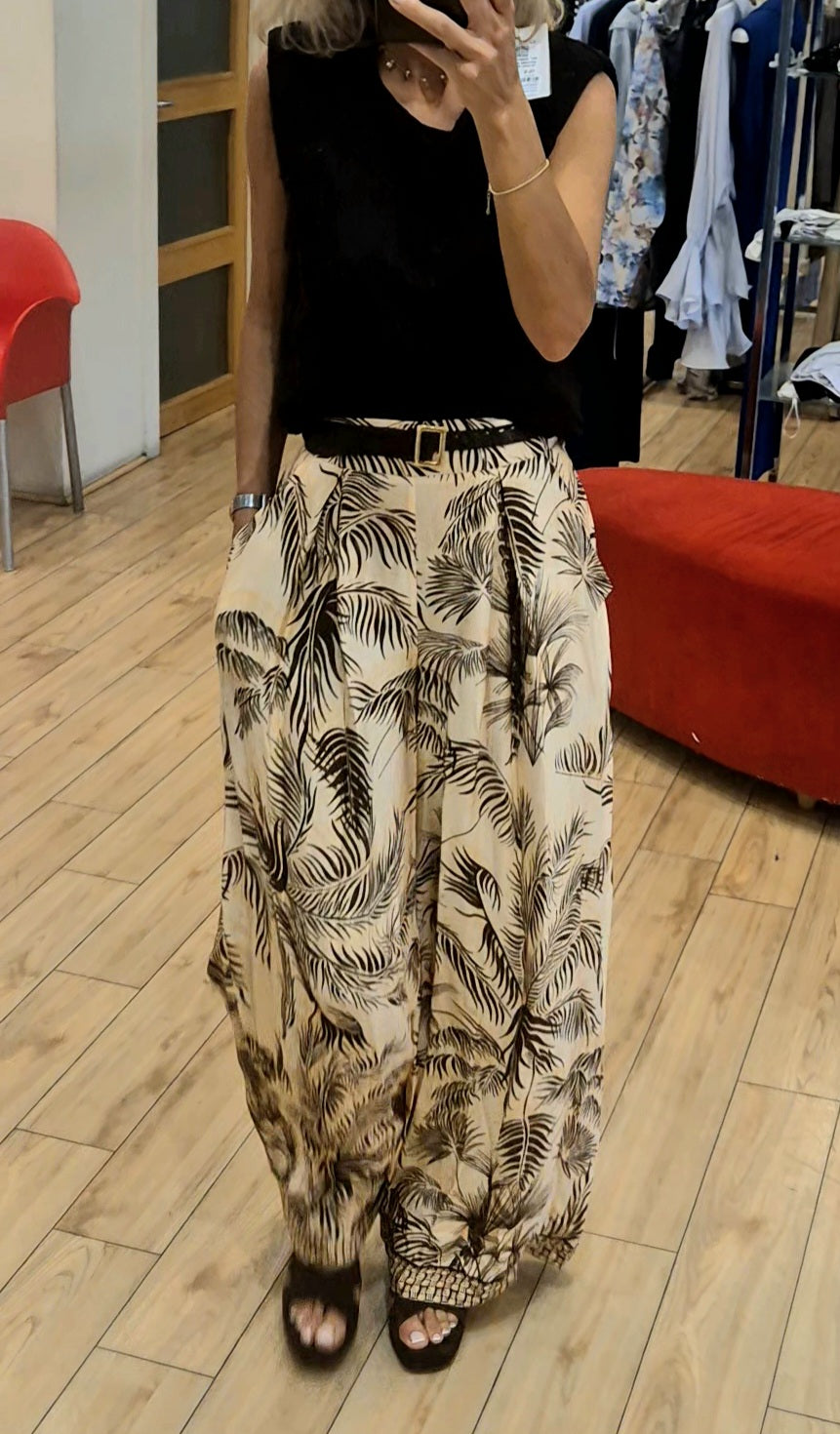 Susy Mix pantalone fantasia moro/beige con cintura in pizzo