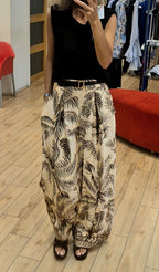 Susy Mix pantalone fantasia moro/beige con cintura in pizzo