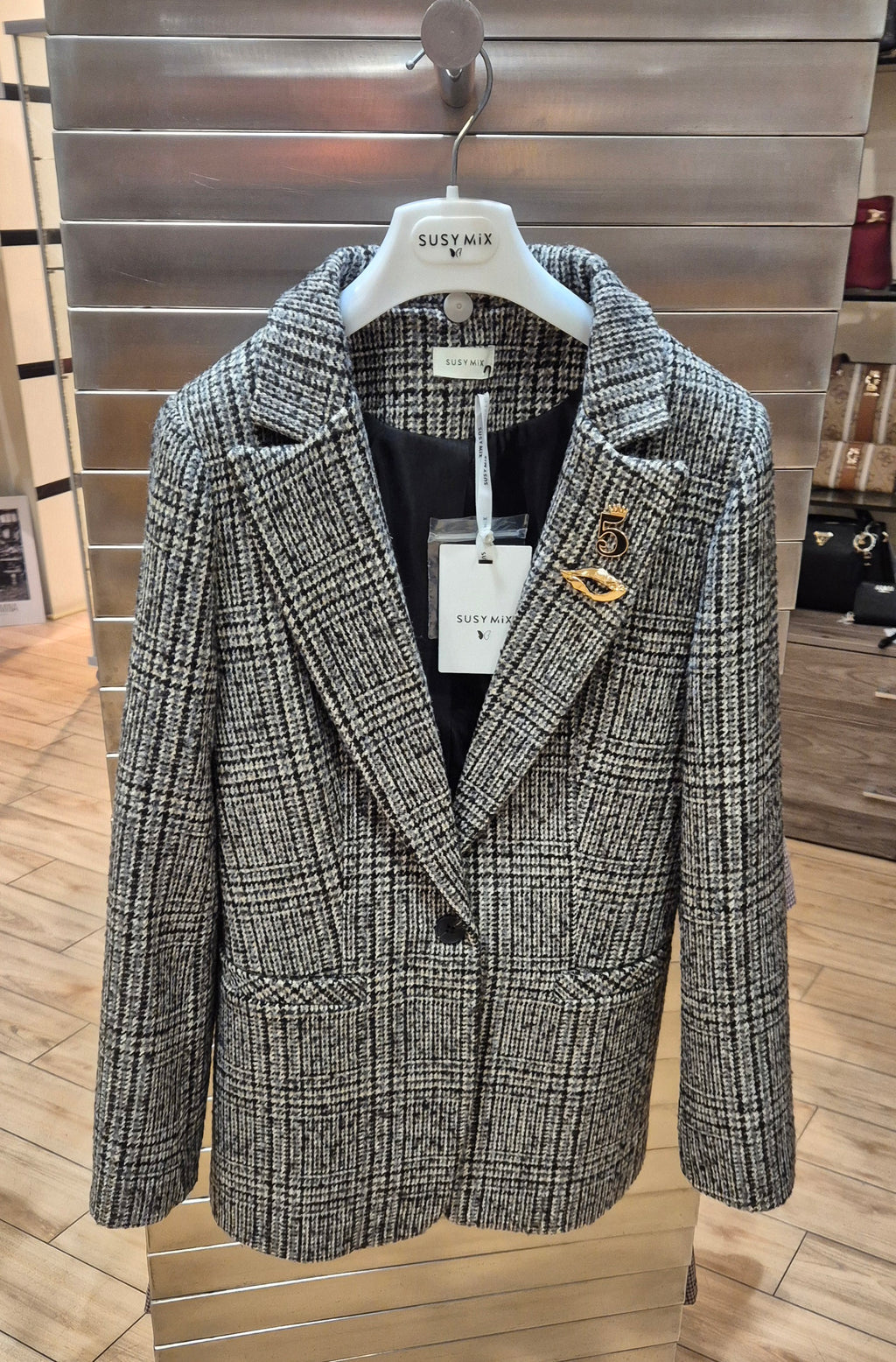 Susy mix giacca a 1 bottone quadro base grigia PP323T578U46