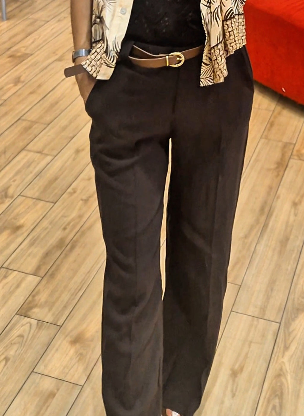 Susy Mix pantalone palazzo in viscosa con cintura moro
