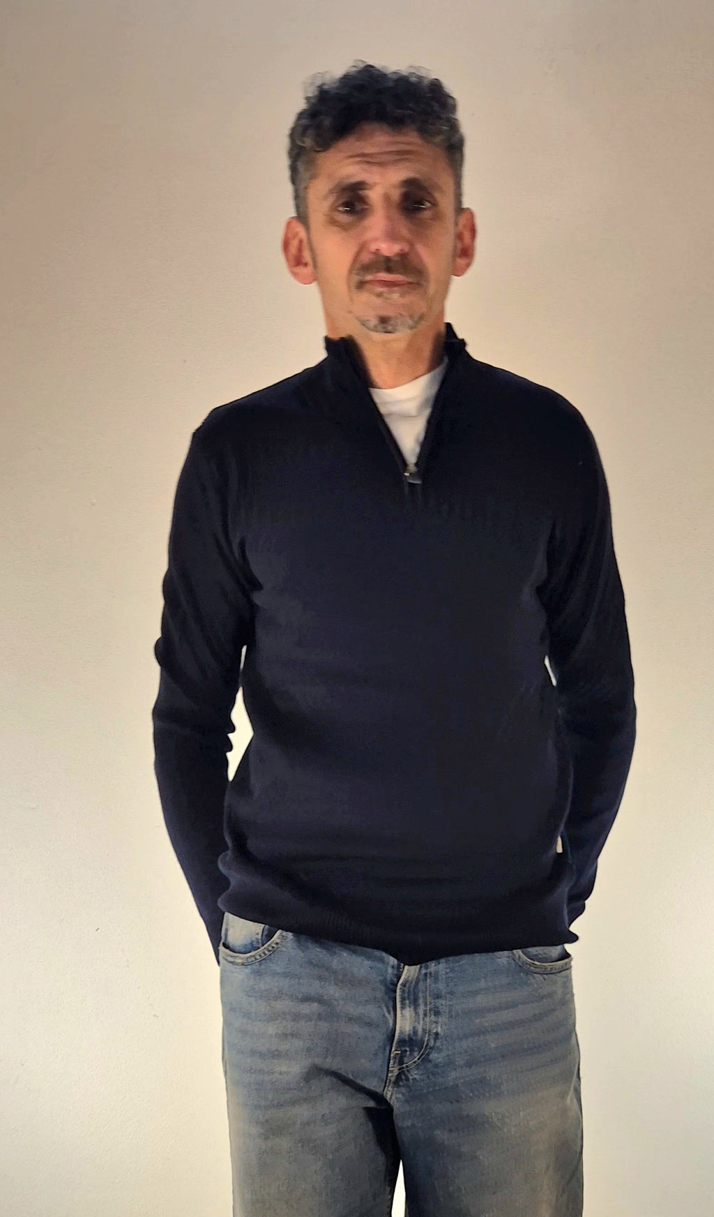 Seinse maglia a coste con collo mezza zip MI3138 blu