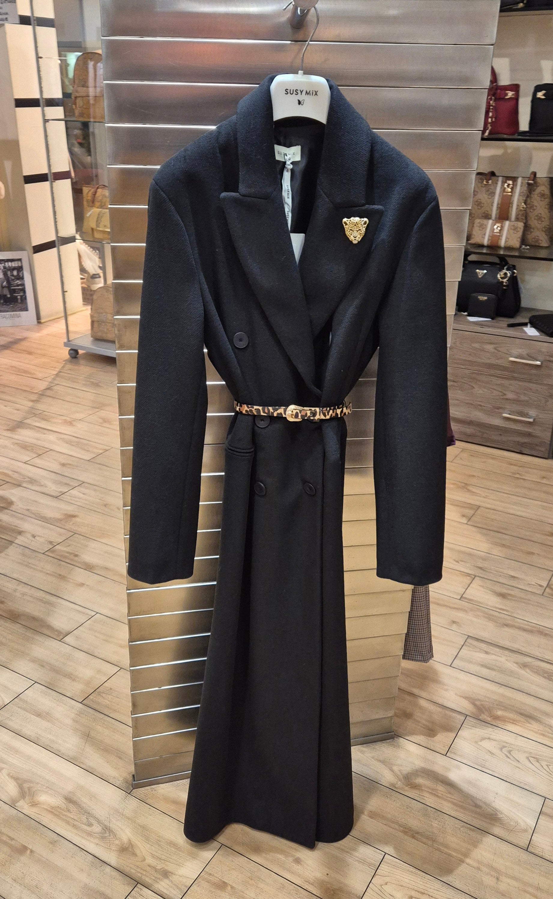 Susy mix cappotto lungo con cintura m09600u75 nero