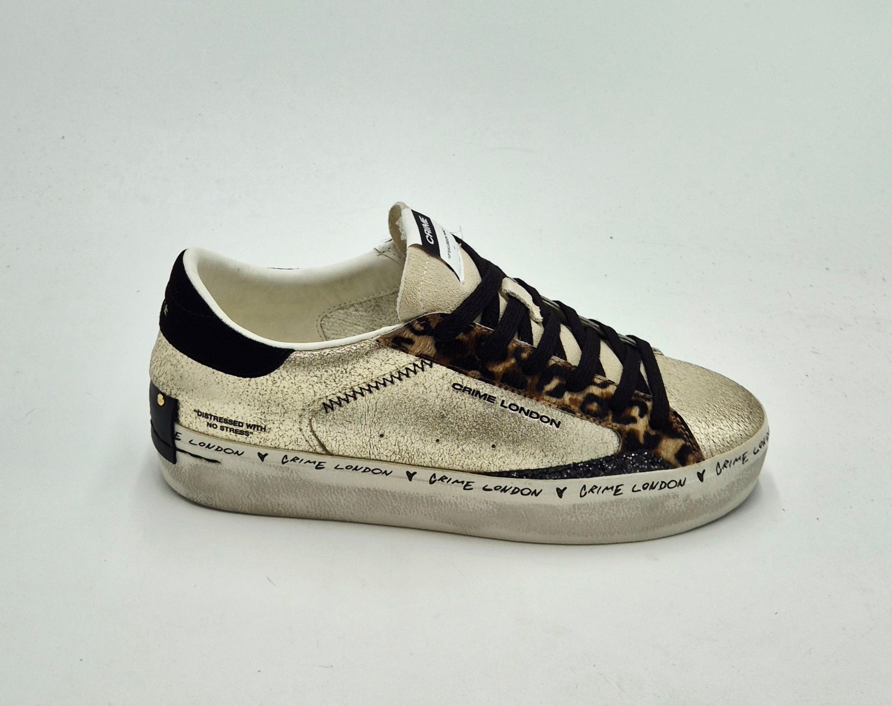 Crime sneakers pelle distressed platform 25071AA826 laminato oro