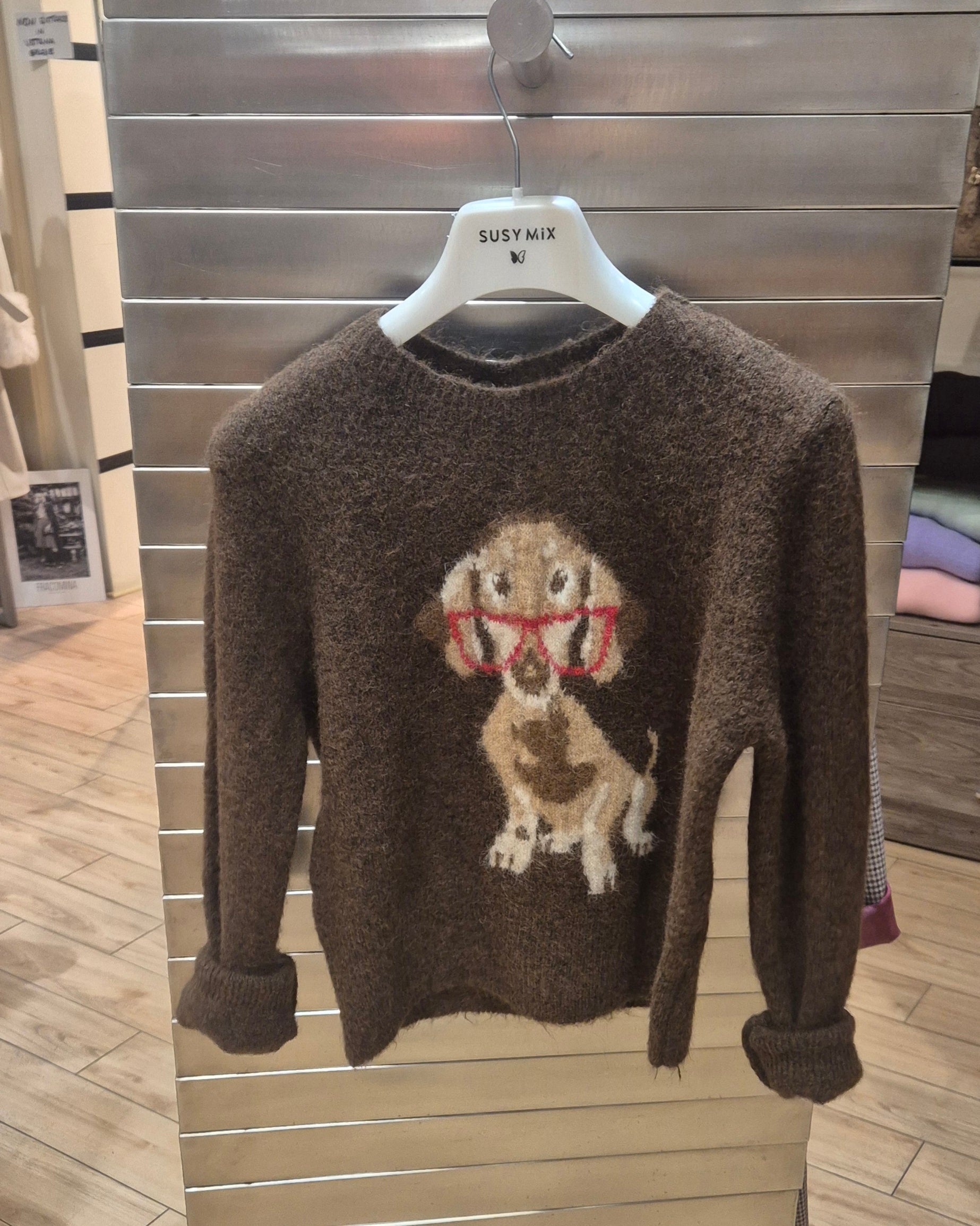 Susy mix maglia con cane marrone 25906U70 mistolana e mohair