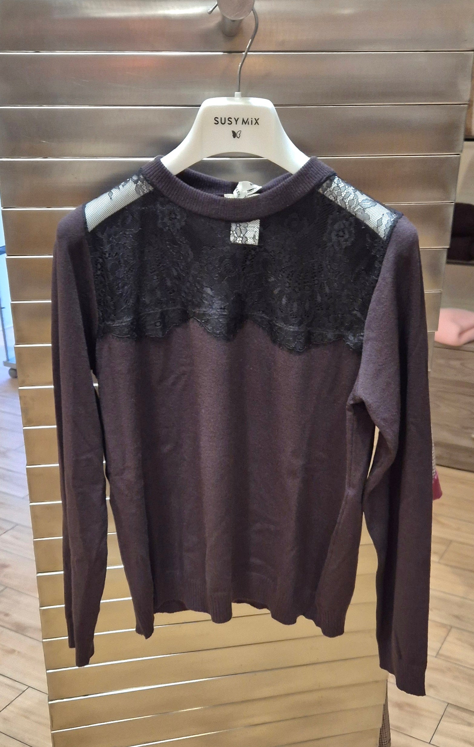 Susy mix maglia mistoviscosa con pizzo 785141U70 marrone