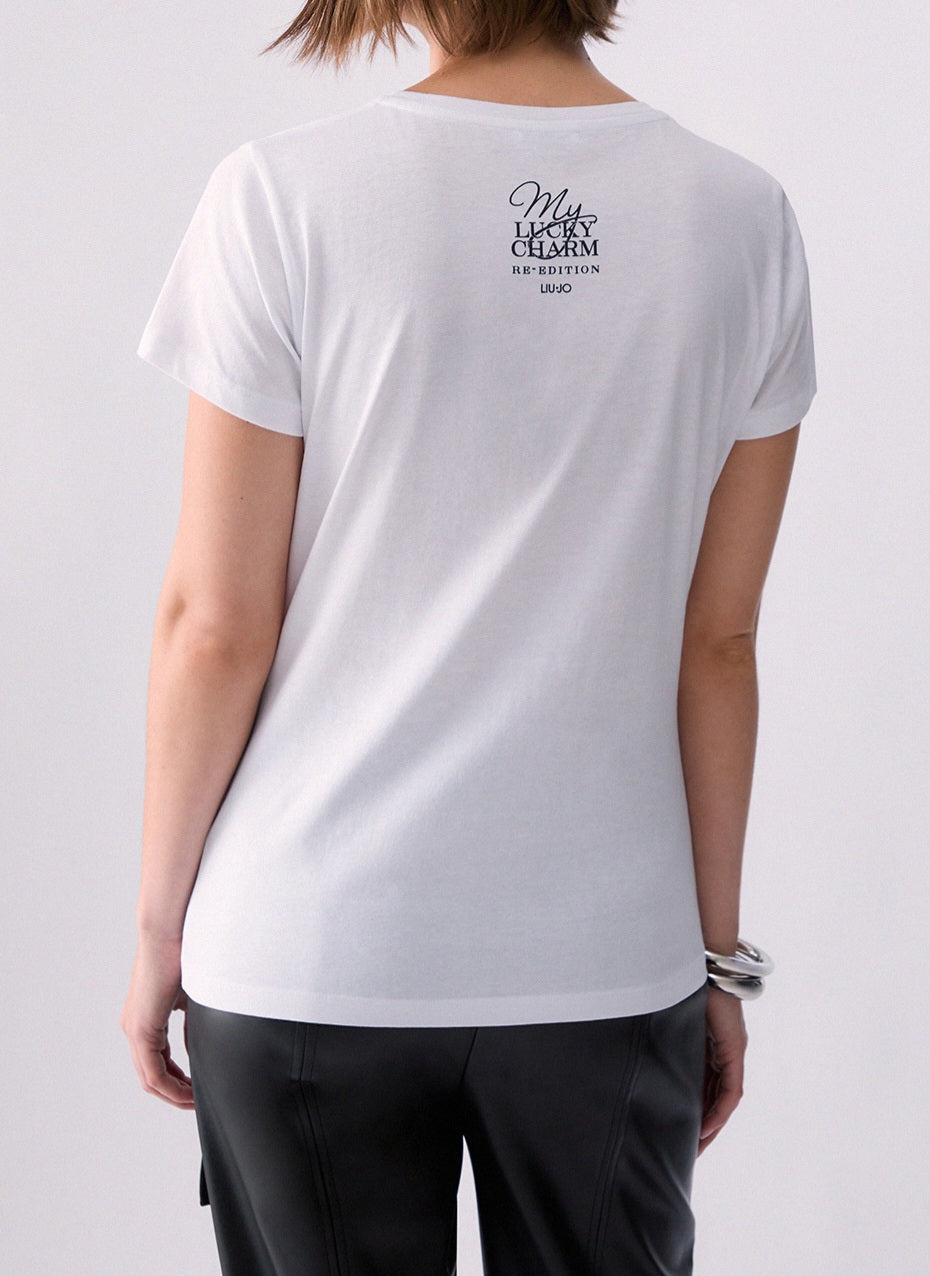 Liu jo t-shirt cotone con applicazioni WF6407JS923 bianco