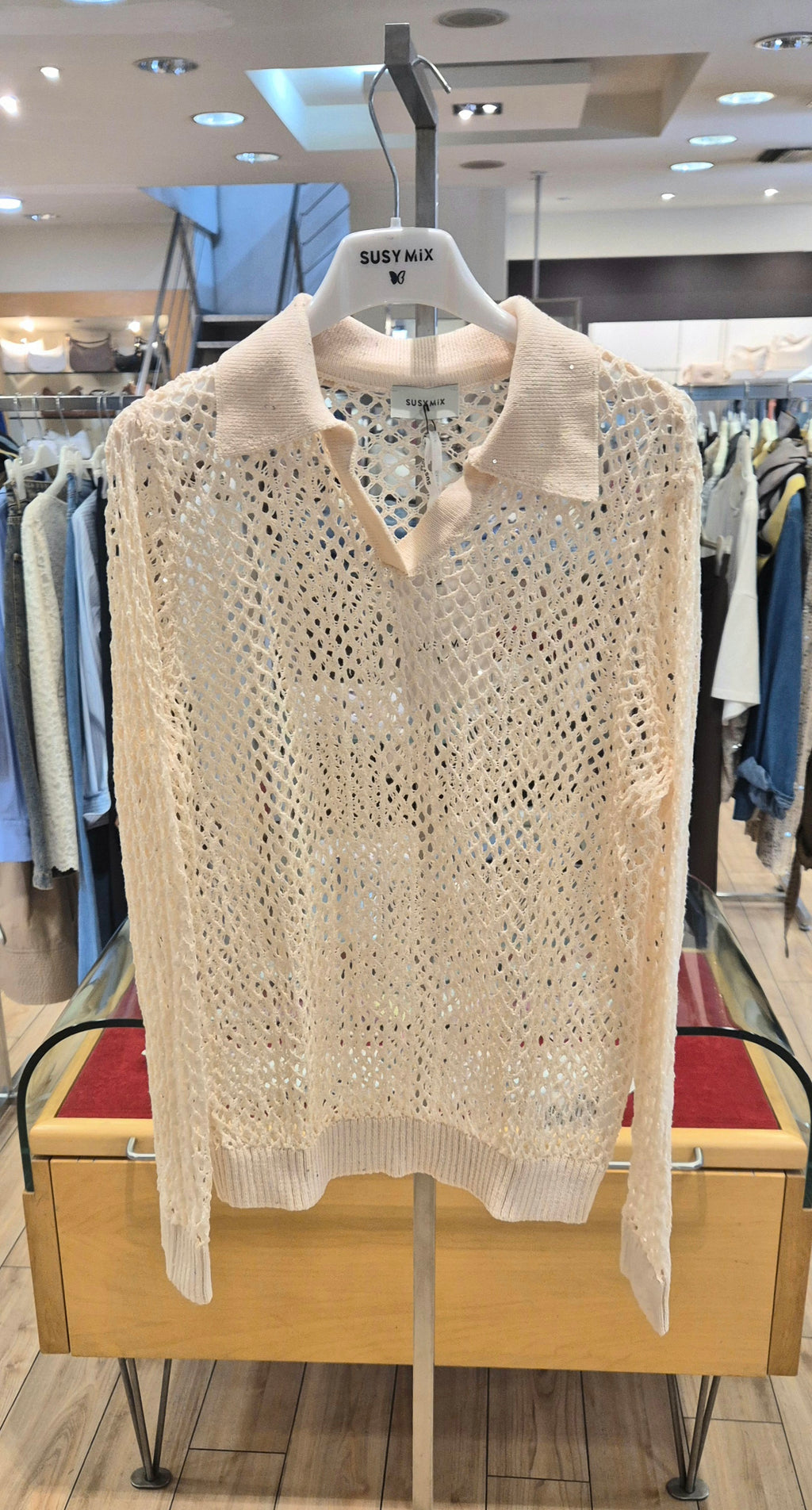 Susy Mix polo traforata 12117U58 con paillettes latte