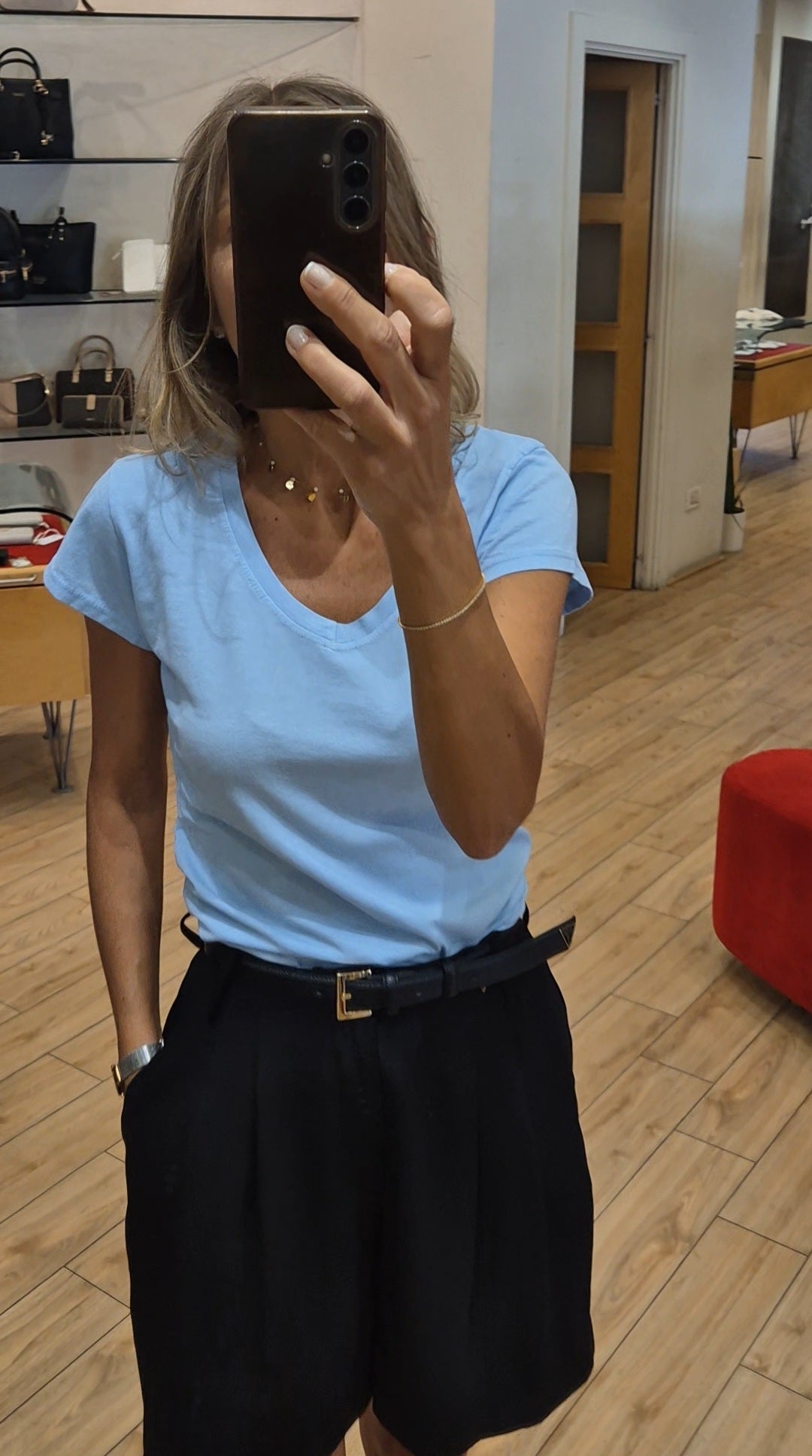 Susy Mix t-shirt manica corta scollo v in cotone celeste
