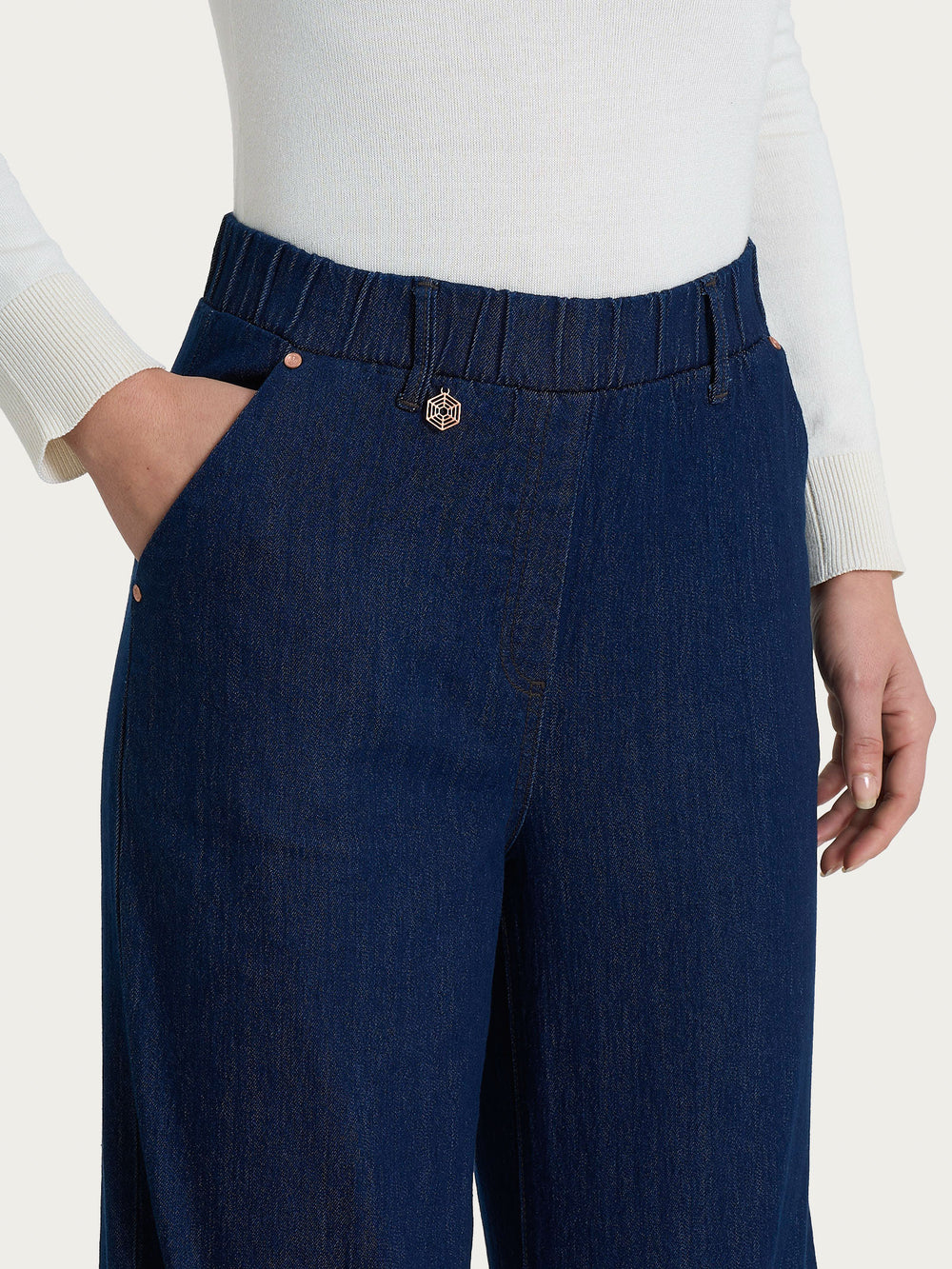 Ragno jeans cropped da donna a gamba larga DM48P4057 denim blue stretch